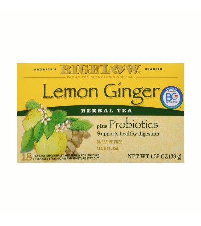 Bigelow Lemon Ginger plus Probiotic Tea 18bg 1.39 oz