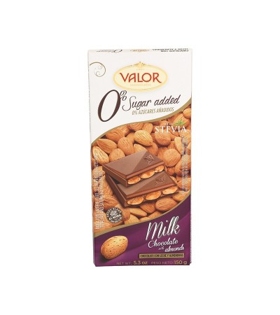 Valor Bar No Sugar Added Milk Chocolate with Almonds 5.3 oz
